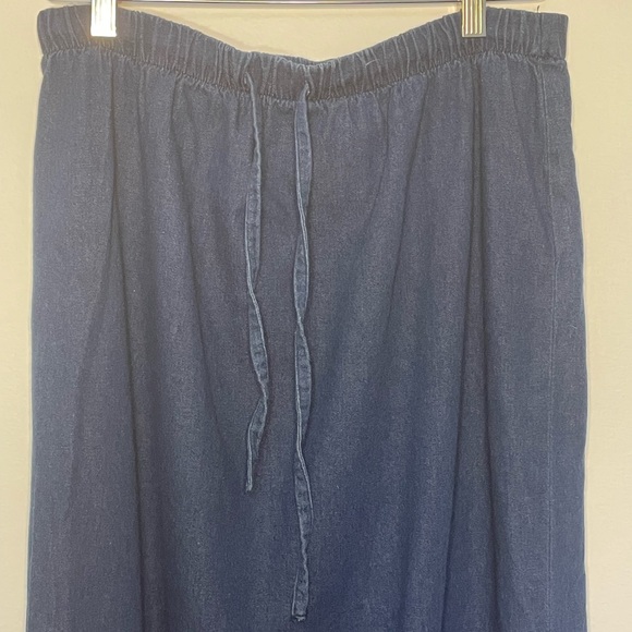 30-Leslie Fay Women Vintage Blue Denim Elastic Waist Prairie Modest Skirt Large - Picture 2 of 8